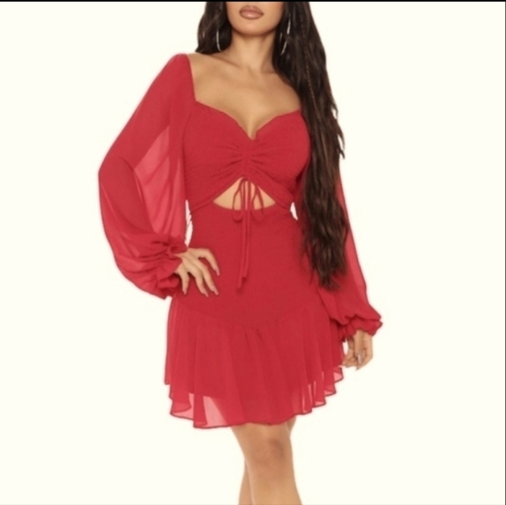 Papaya Date Night Smocked Red Mini Dress Size Medium - Picture 10 of 11
